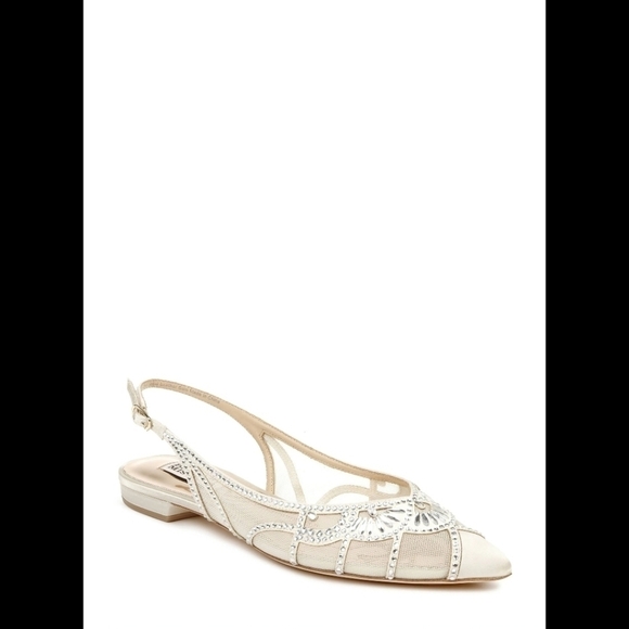 NIB WOMEN'S HANNA EMBELLISHED SLINGBACK FLATS IN SUNKISSED NUDE SATIN - Picture 1 of 11